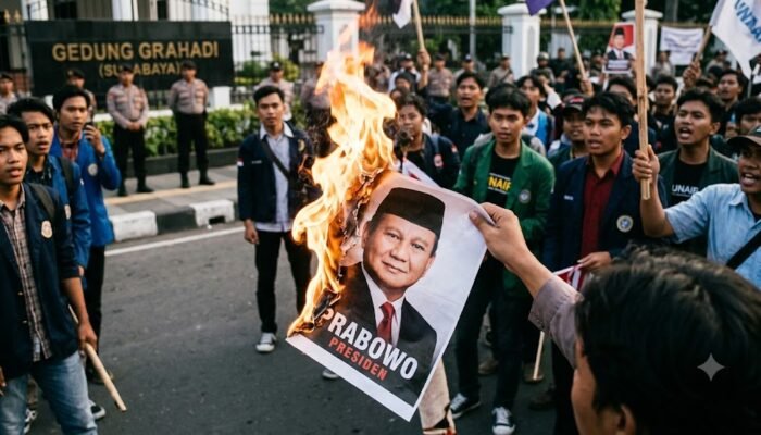 Demo Mahasiswa di Grahadi Surabaya Tuntut Program Makan Gratis Dihentikan