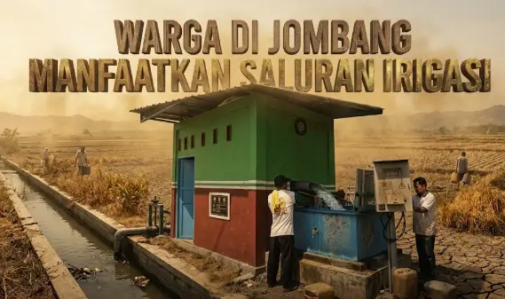 Fenomena krisis air bersih jombang paksa warga ambil air irigasi di saluran pengairan Desa Grobogan Mojowarno.