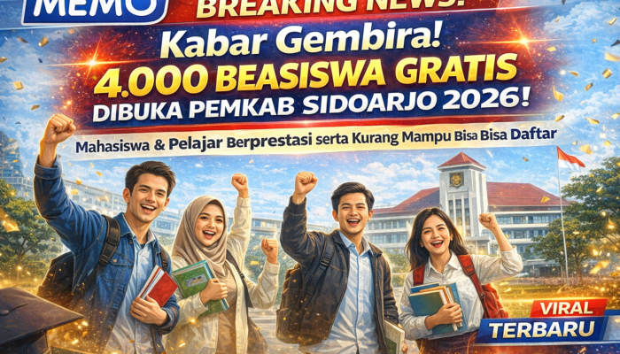 Kabar Gembira Pemkab Sidoarjo Buka Pendaftaran Beasiswa 2026 untuk 4.000 Mahasiswa dan Pelajar Berprestasi Serta Kurang Mampu