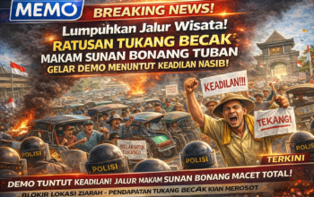 Lumpuhkan Jalur Wisata Ratusan Tukang Becak Wisata Makam Sunan Bonang Tuban Gelar Demo Menuntut Keadilan Nasib