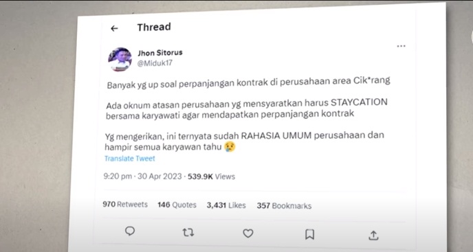 Miris, Staycation Syarat Perpanjang Kontrak Kerja di Cikarang , Diduga Ada Kekerasan Seksual