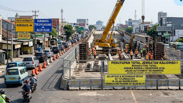 Penutupan Total Jembatan Kaliombo Kediri selama 7 Bulan Dishub Siapkan Rekayasa Lalin