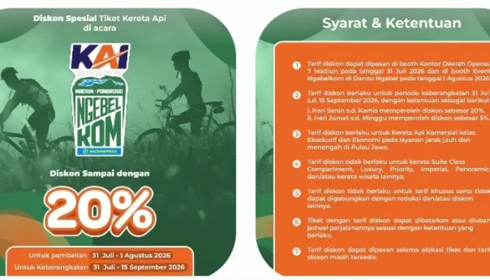 Semarakkan Gowes Ngebelkom, KAI Daop 7 Madiun Beri Promo Tiket Kereta Api Diskon hingga 20 Persen