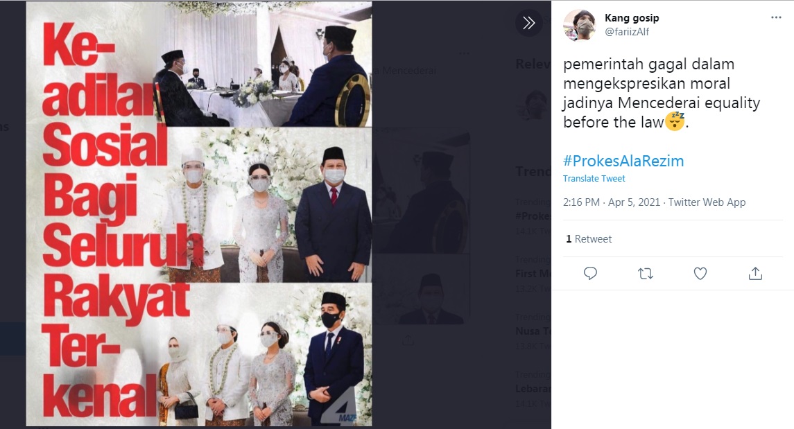 Kecewa Jokowi Langgar Prokes, #ProkesAlaRezim Jadi Trending di Twitter