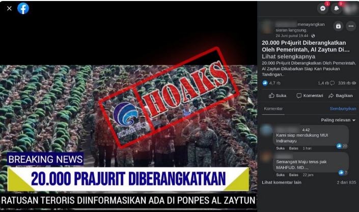 Video Viral Ribuan Prajurit TNI dengan Presiden Jokowi dan Menko Polhukam, Benarkah Dikirim ke Al-Zaytun