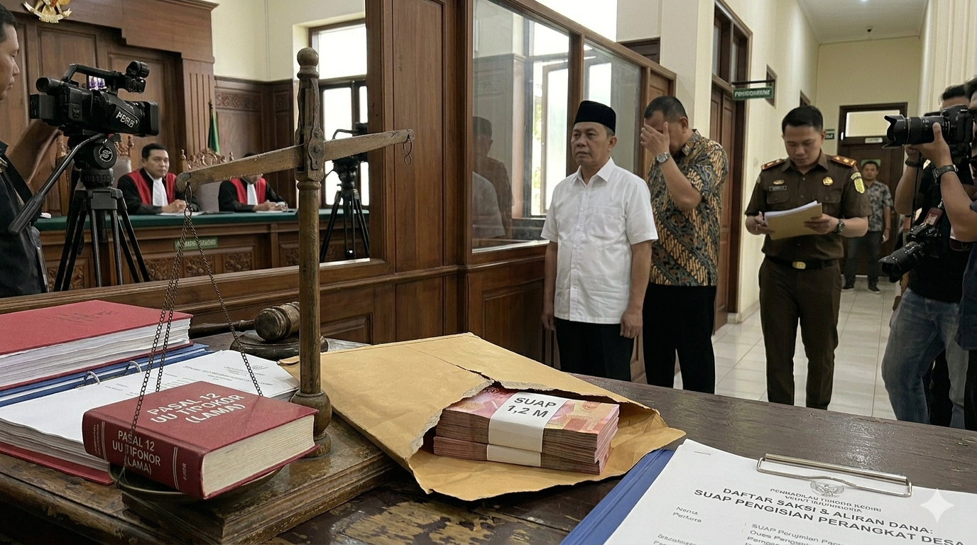 Ilustrasi rencana tuntutan jaksa JPU kasus suap perangkat desa ( foto : Ilustrasi AI generated )